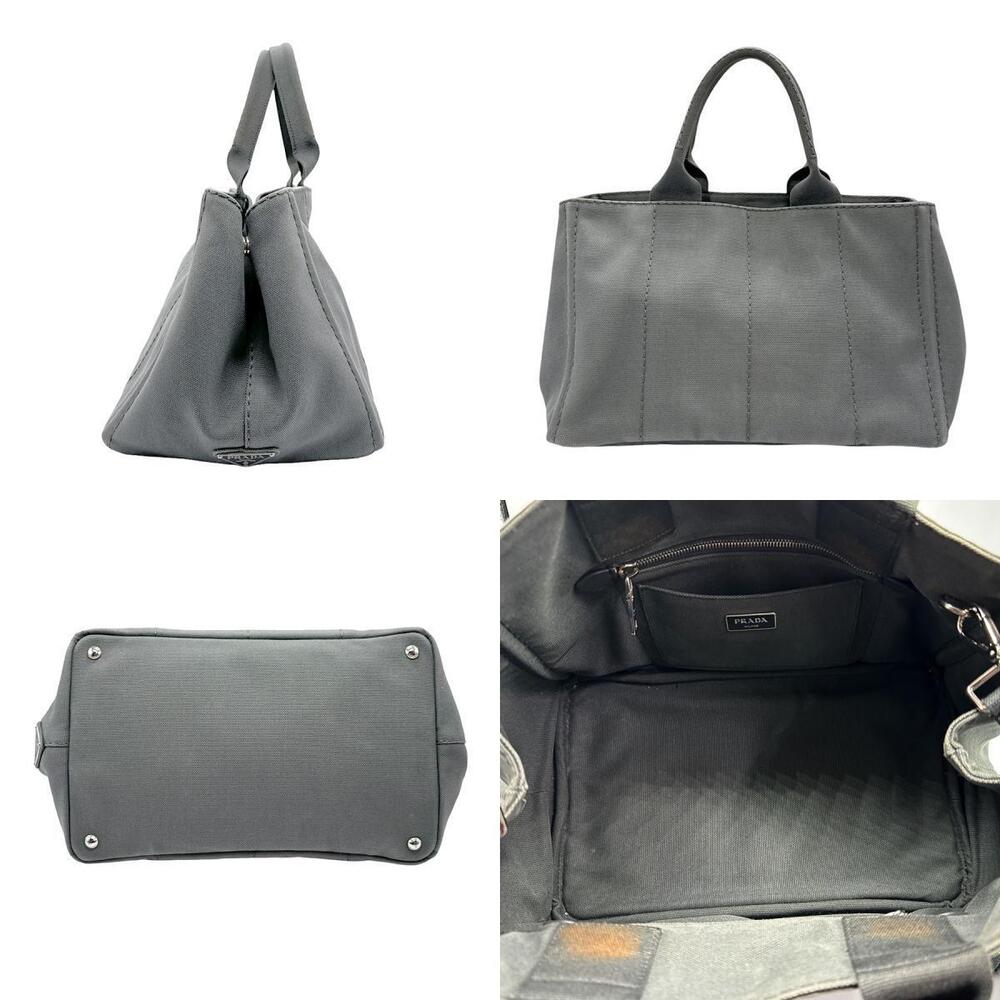 Prada Gray Canapa Canvas Shoulder Bag